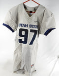 2012 Utah State Aggies #97 Game Issued Grey Jersey Name Plate Removed M 013