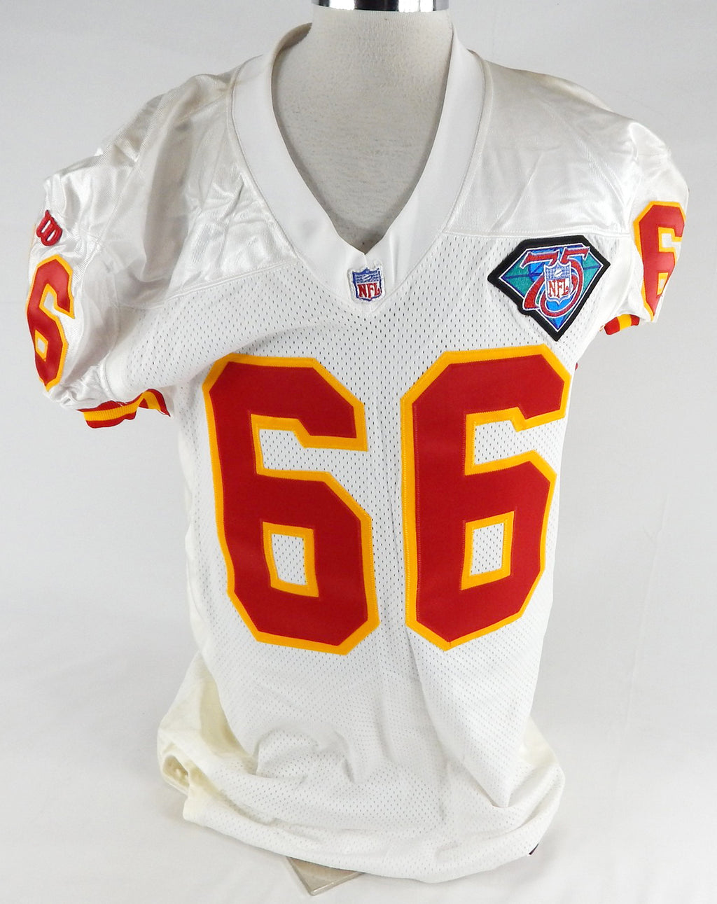 1994 Kansas City Chiefs #66 Game Issued White Jersey 75th Patch 46 092