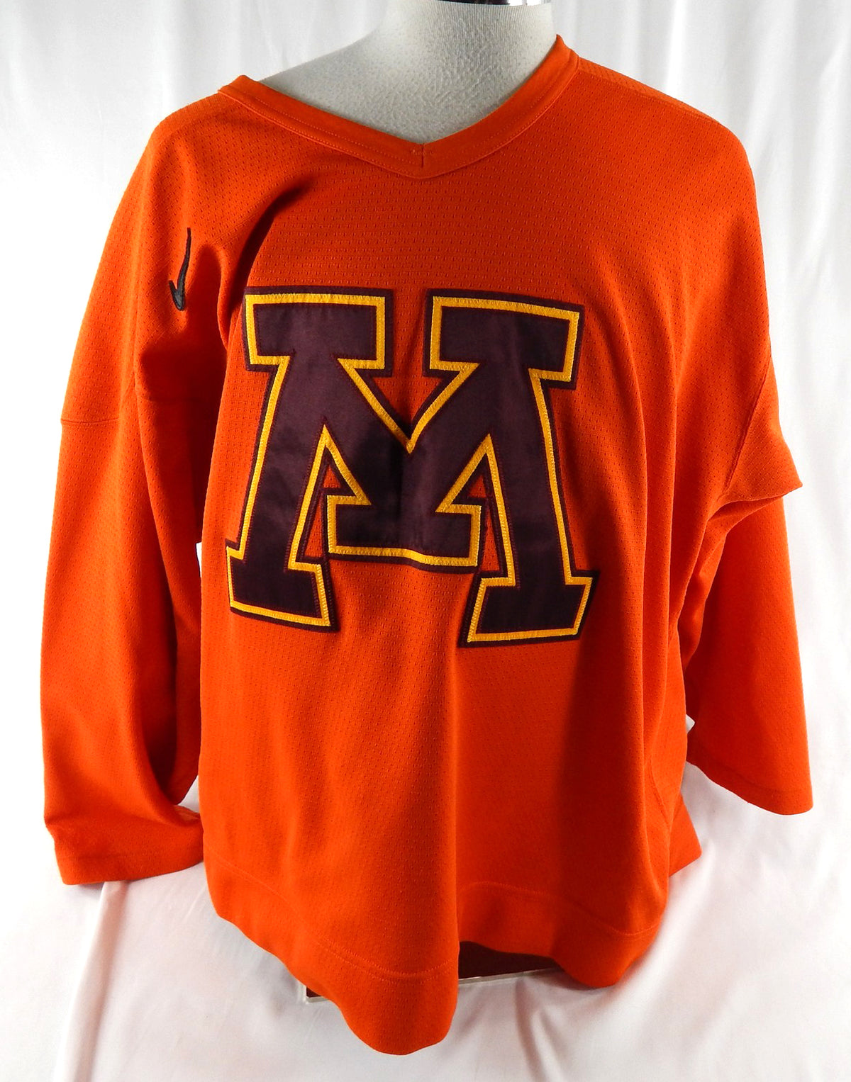 Minnesota Golden Gophers Game Used Orange Practice Jersey Hockey 50 158