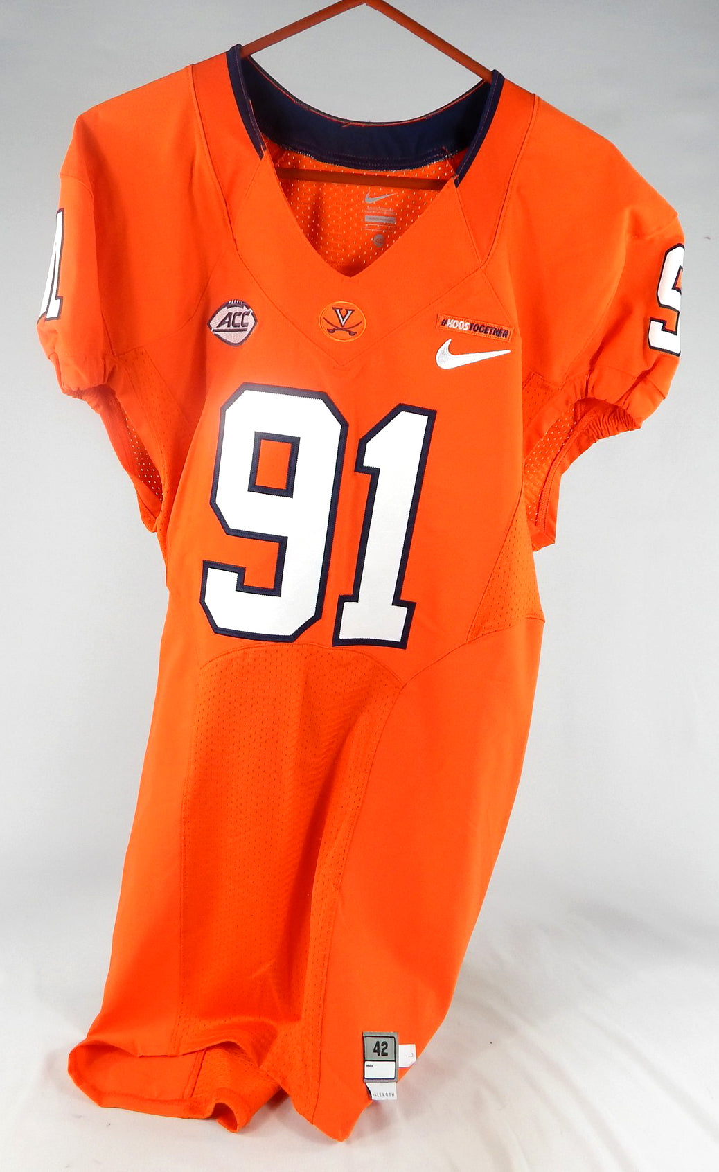 2017 Virginia Cavaliers #91 Game Used Orange Jersey Hoos Together Patch 42 160 Pic2