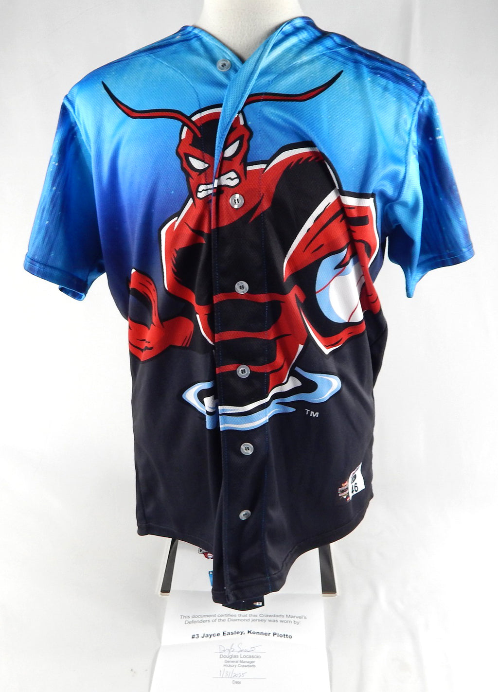 2024 Hickory Crawdads Easley Piotto #3 Game Used Blue Jersey Defenders 46 178