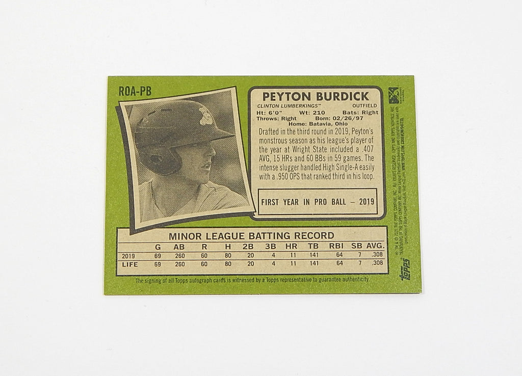 2020 Topps Heritage Minors Real One Autographs Peyton Burdick #ROA-PB Auto Pic2