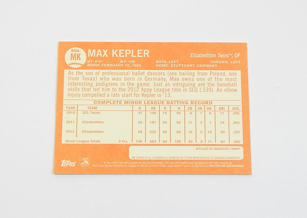 2016 Topps Heritage Real One Autographs Max Kepler RC #ROA-MK Auto Pic2