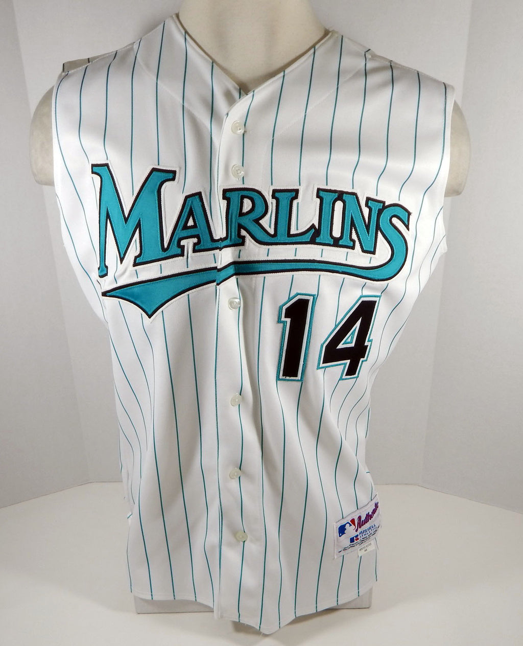 2001 Florida Marlins Dusty Wathan #14 Game Issued White Vest Jersey 6 Pic2