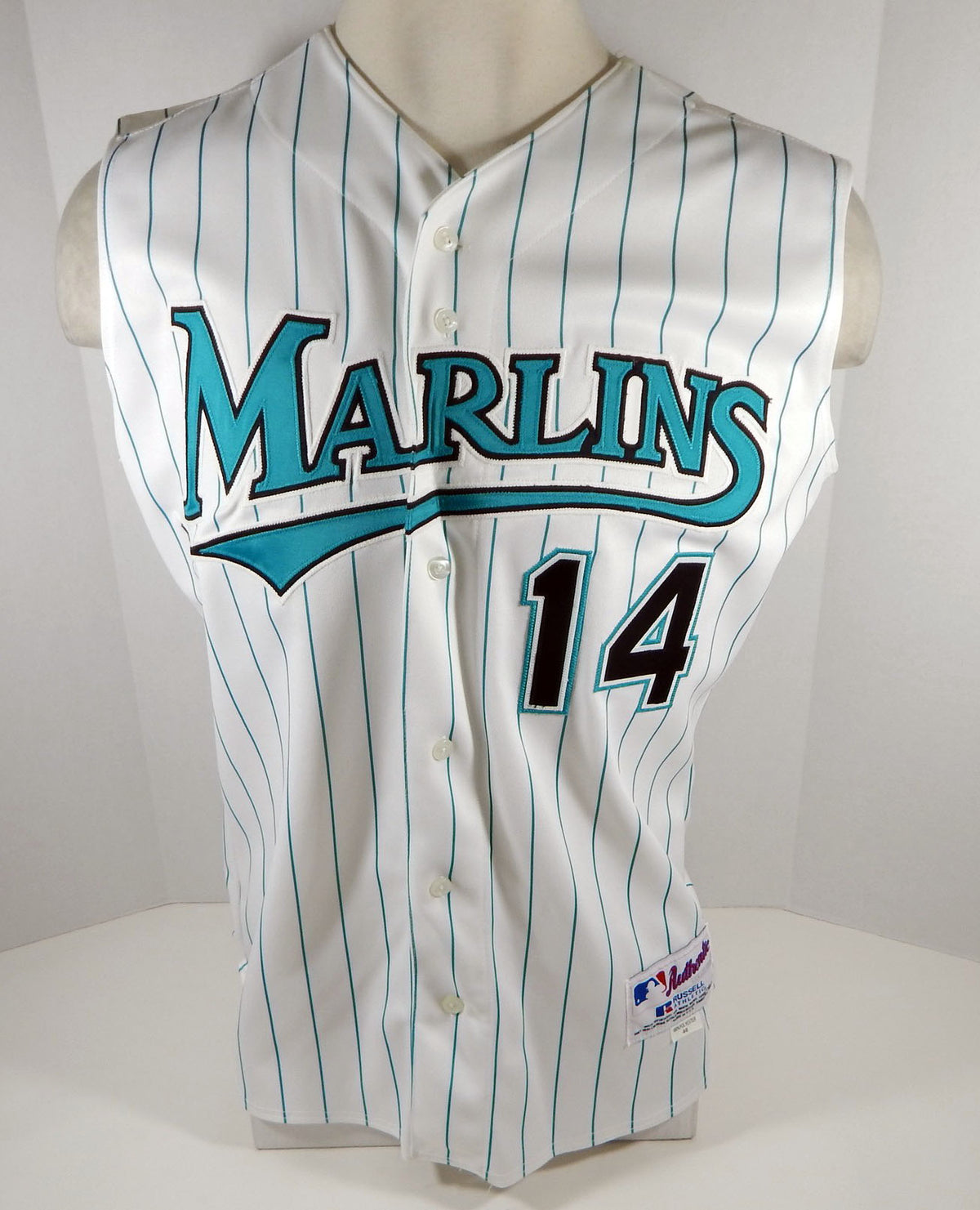 2001 Florida Marlins Dusty Wathan #14 Game Issued White Vest Jersey 6 Pic2