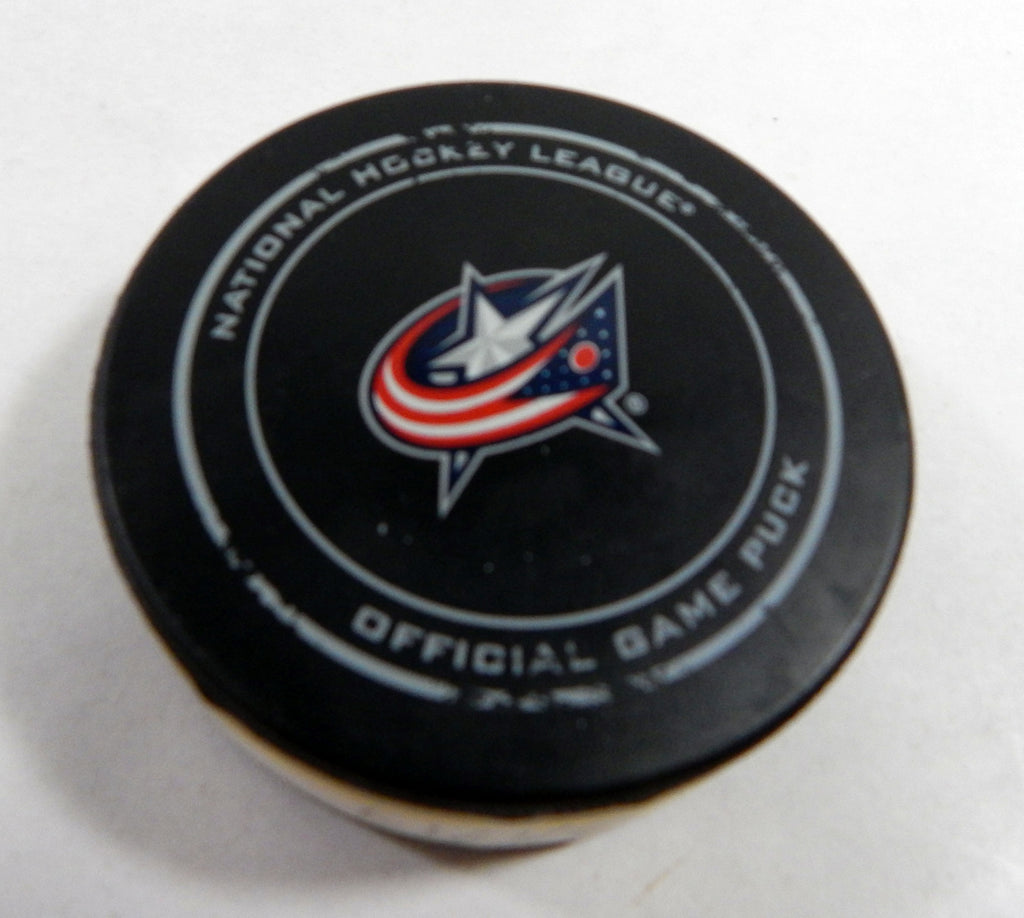 2017 Columbus Blue Jackets VS. Anaheim Ducks Game Used Black Puck 215