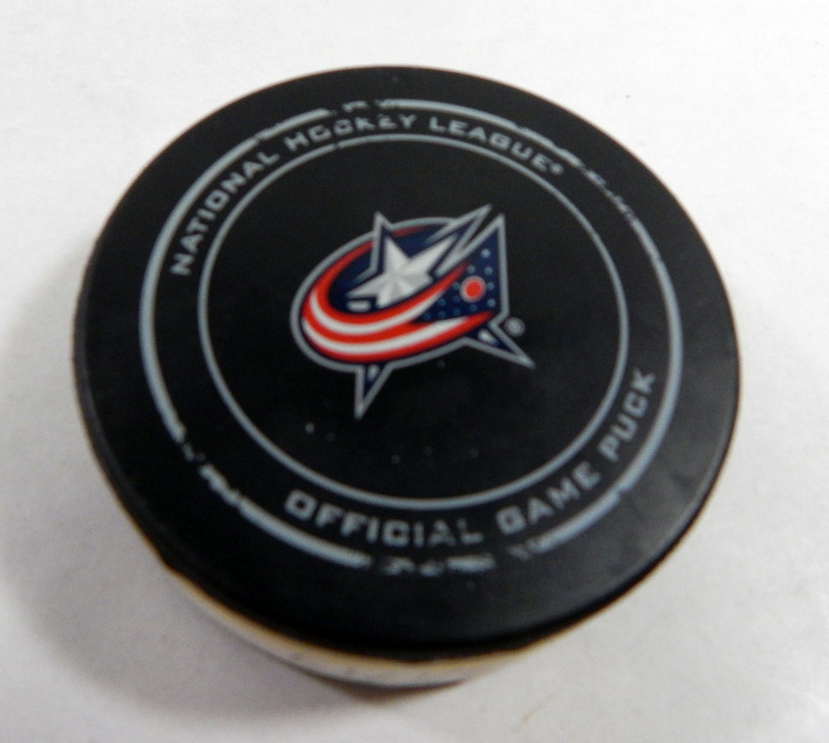 2017 Columbus Blue Jackets VS. Anaheim Ducks Game Used Black Puck 215