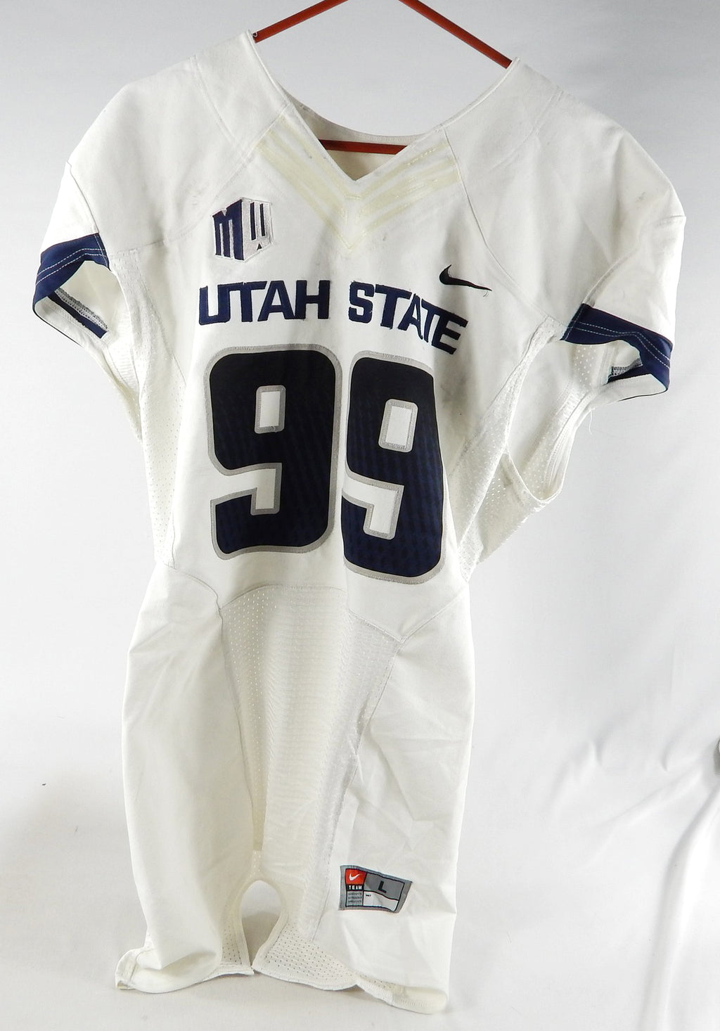 2014 Utah State Aggies #99 Game Used White Jersey Name Plate Removed L 028