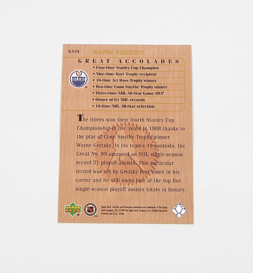 1999 Upper Deck Wayne Gretzky Living Legend Great Accolades Most Assists #GA34 Pic2