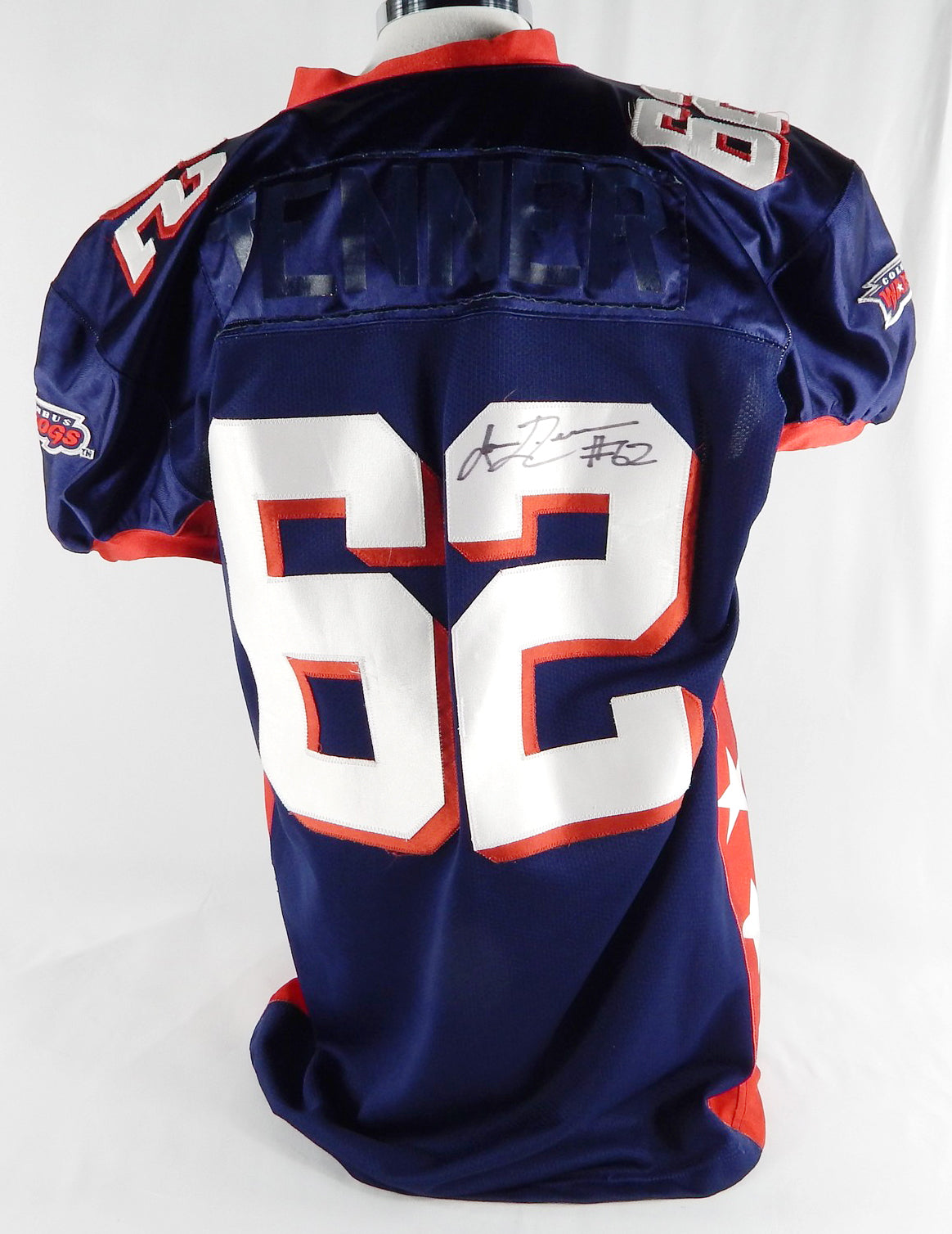 2001-04 Columbus Wardogs Tenner #62 Game Used Signed Blue Jersey XXL 271 Pic2