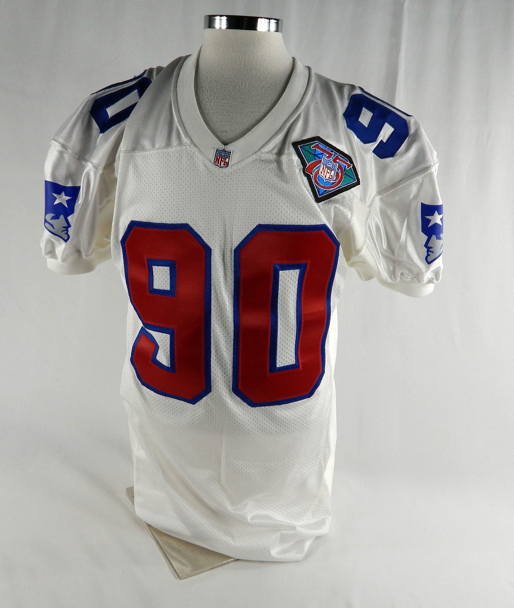 1994 New England Patriots Reggie White #90 Game Issued White Jersey 75th Patch 2