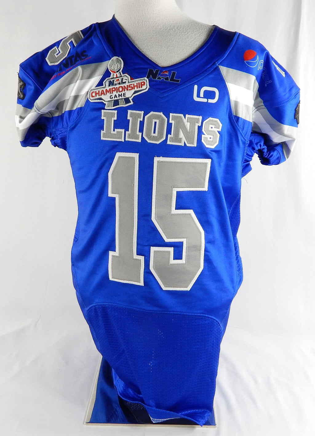 2016-18 Columbus Lions Mason Espinosa #15 Game Used Blue Jersey NAL Championship
