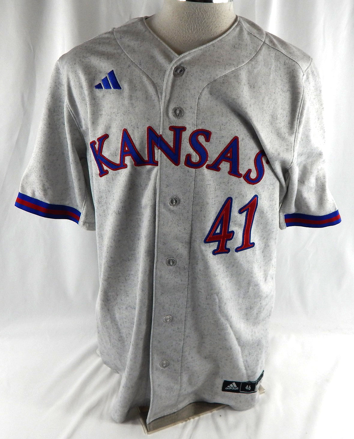 2023 Kansas Jayhawks #41 Game Used Grey Jersey Baseball USA Flag 46 374