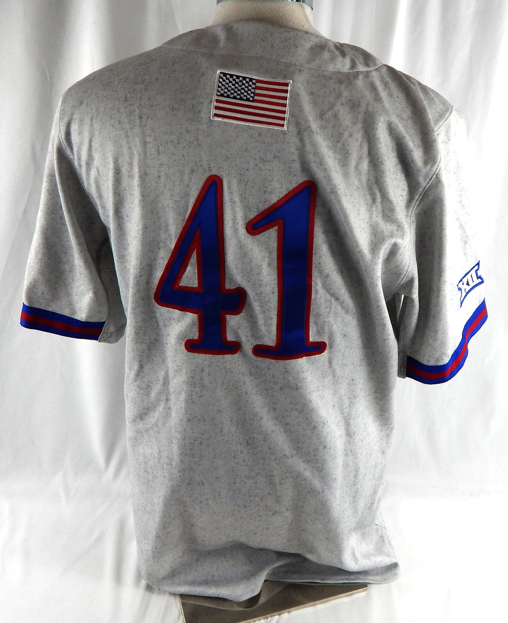 2023 Kansas Jayhawks #41 Game Used Grey Jersey Baseball USA Flag 46 374 Pic2
