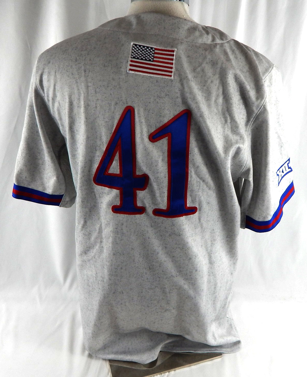 2023 Kansas Jayhawks #41 Game Used Grey Jersey Baseball USA Flag 46 374 Pic2