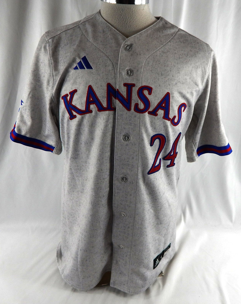 2023 Kansas Jayhawks #24 Game Used Grey Jersey Baseball USA Flag 42 375