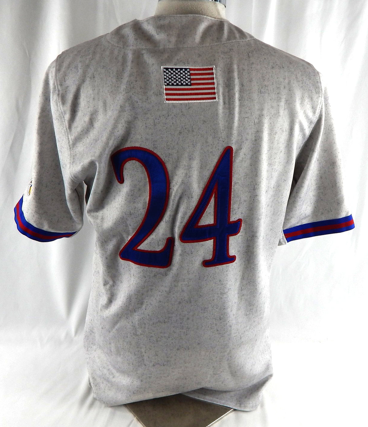 2023 Kansas Jayhawks #24 Game Used Grey Jersey Baseball USA Flag 42 375 Pic2