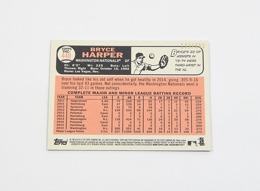 2015 Topps Heritage Chrome Bryce Harper #THC-440 #'d /999 Pic2