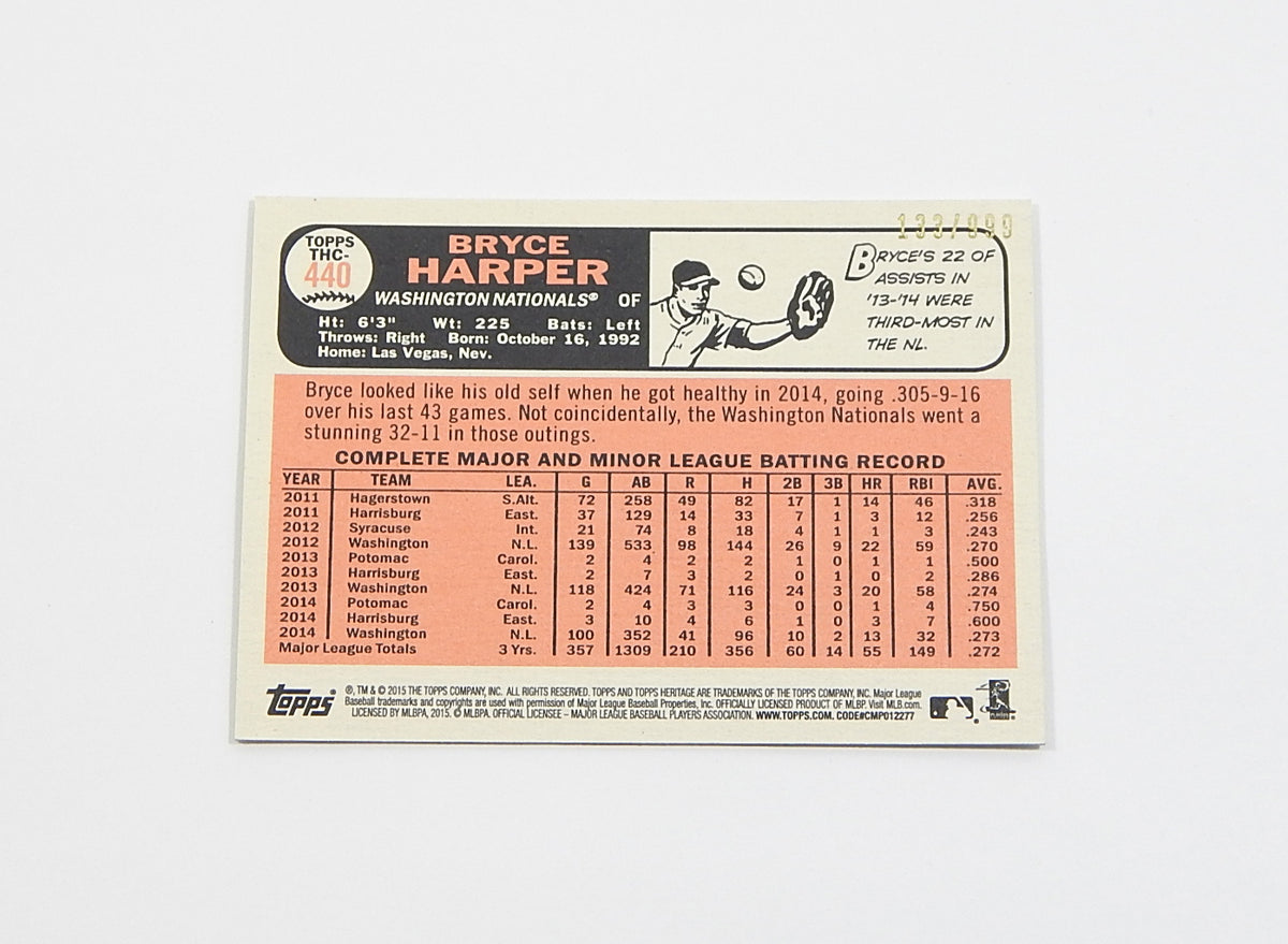 2015 Topps Heritage Chrome Bryce Harper #THC-440 #'d /999 Pic2