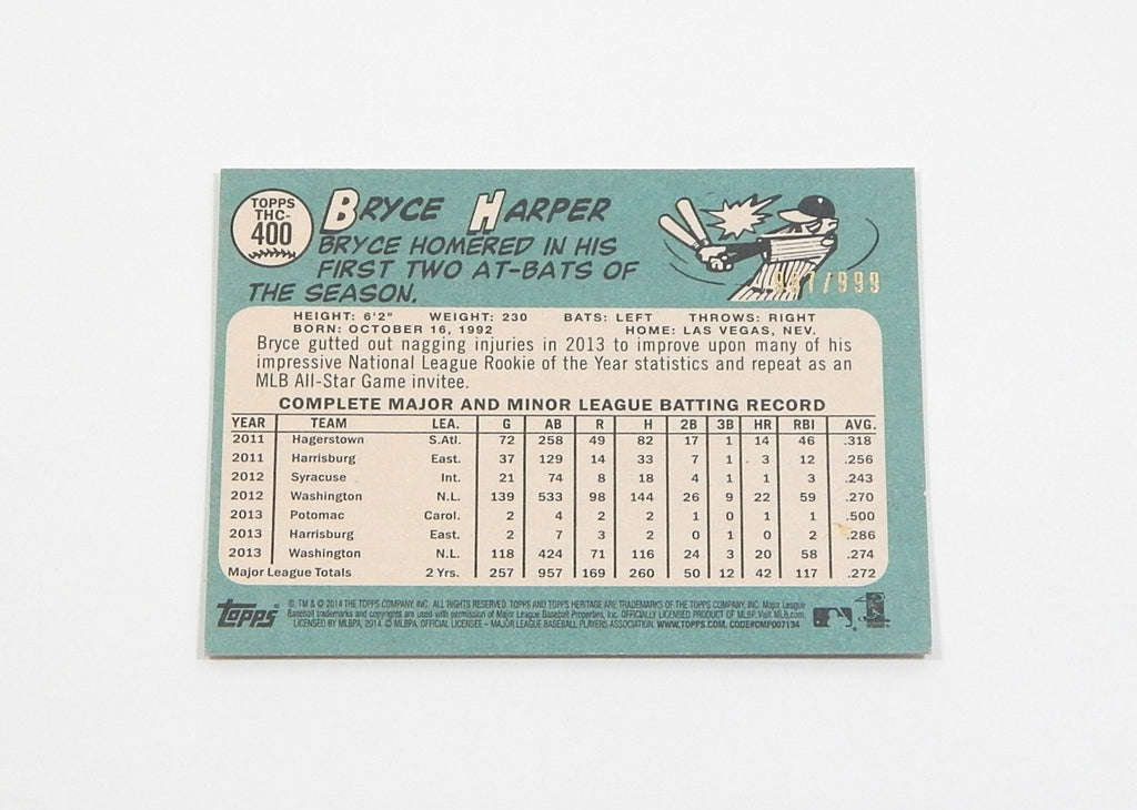 2014 Topps Heritage Chrome Bryce Harper #THC-400 #'d /999 Pic2