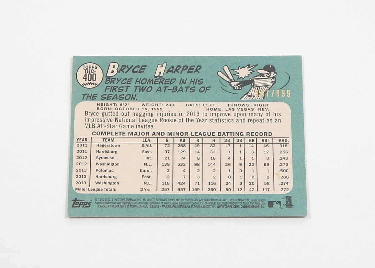 2014 Topps Heritage Chrome Bryce Harper #THC-400 #'d /999 Pic2