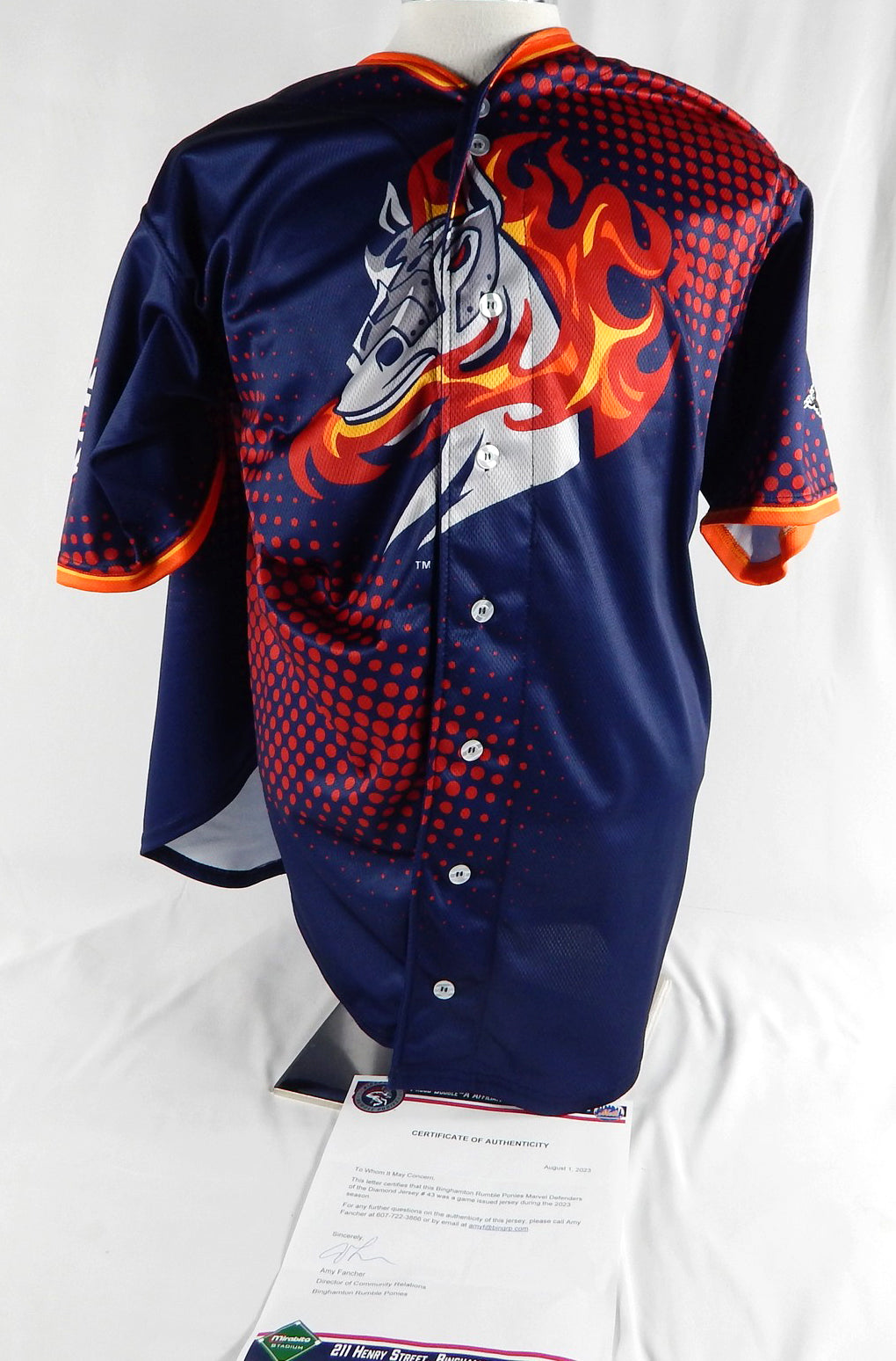 2023 Binghamton Rumble Ponies #43 Game Issued Blue Jersey Defenders Diamond 52 5