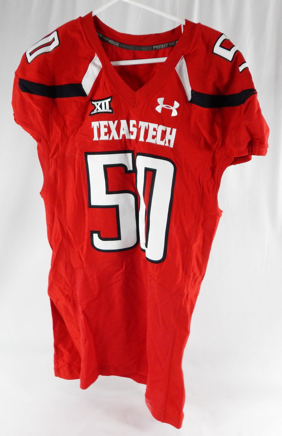 2015 Texas Tech Red Raiders #50 Game Used Red Jersey Football NP Rem 48 620
