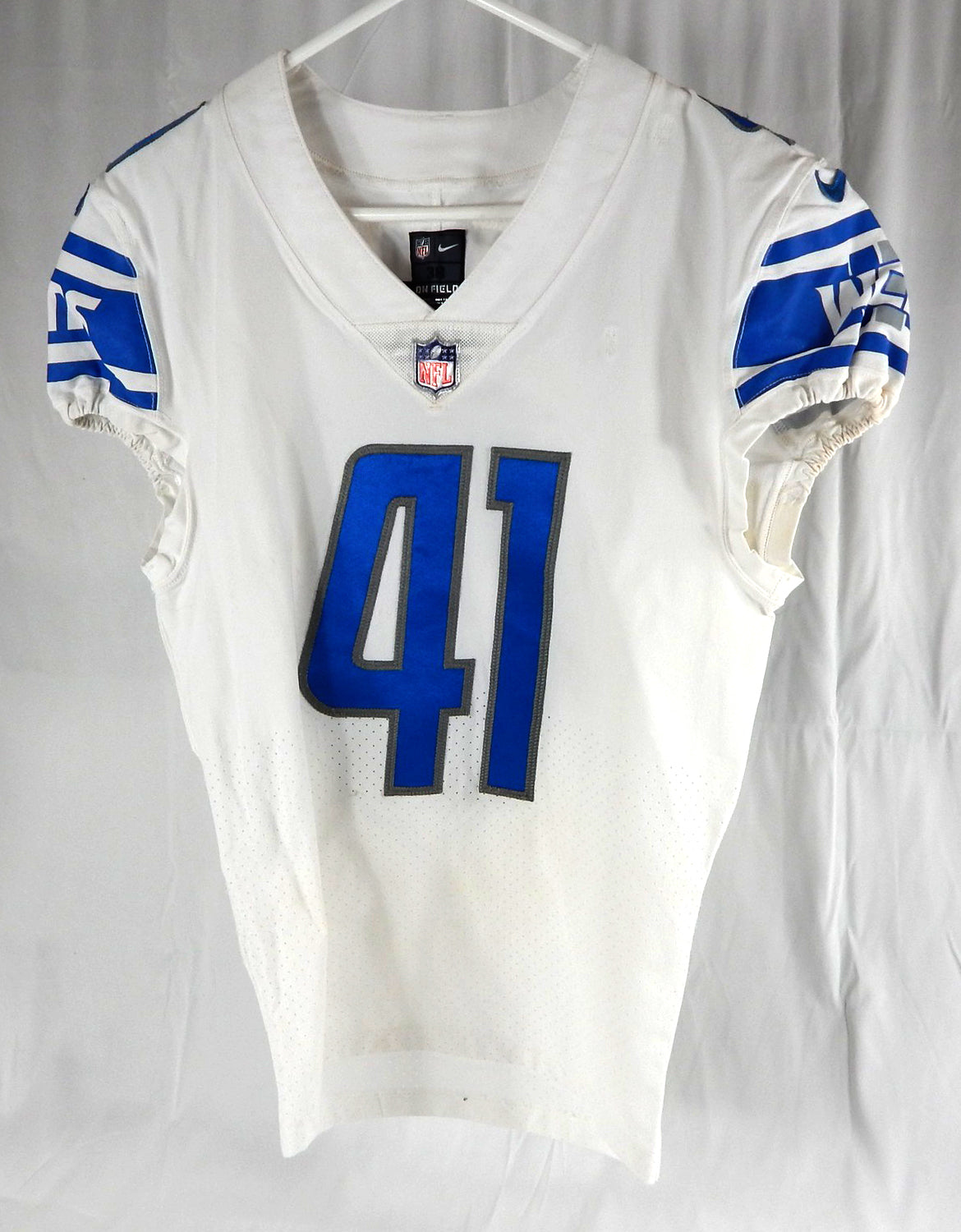 2017 Detroit Lions Jason Huntley #41 Game Used White Jersey 38 376