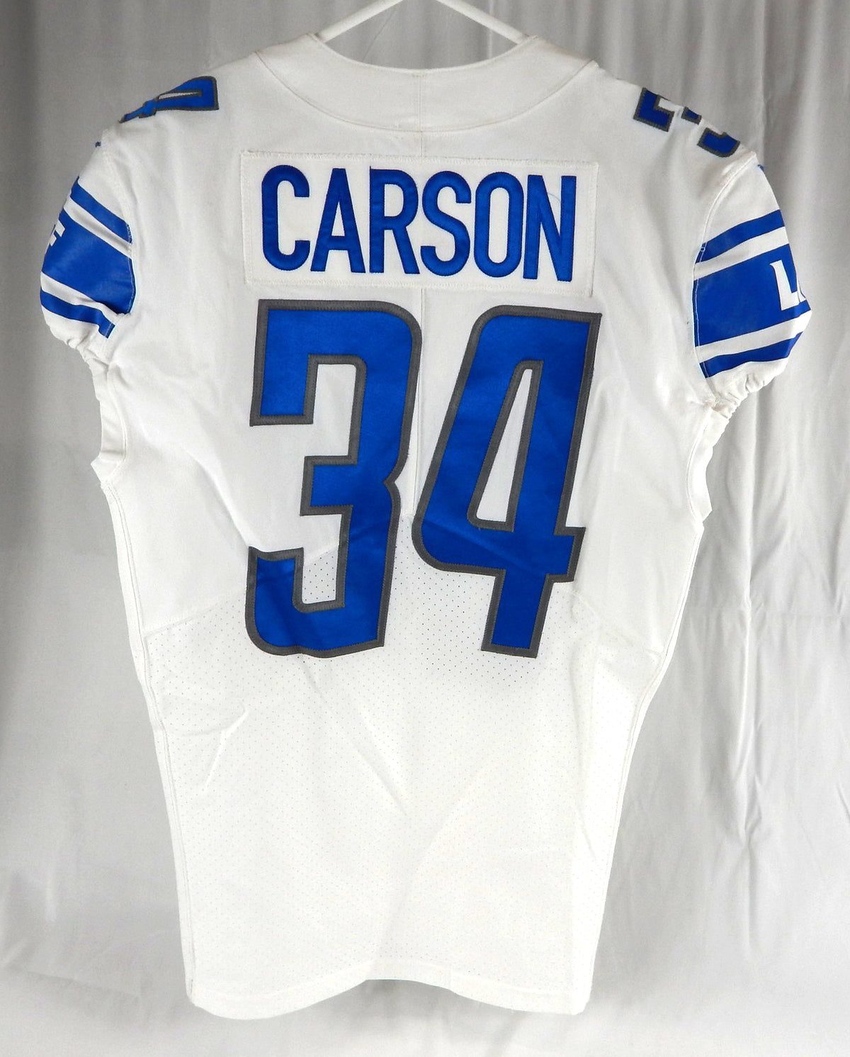 2018 Detroit Lions Tra Carson #34 Game Used White Jersey 100 Year Patch 40 385 Pic2