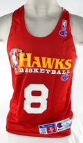 1990s Atlanta Hawks #8 Game Issued Red White Practice Jersey L 129