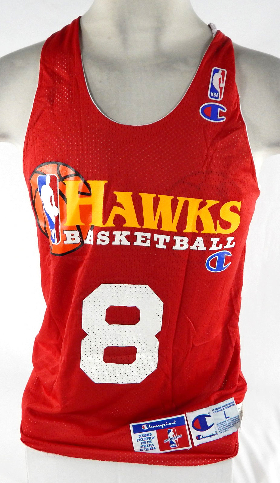 1990s Atlanta Hawks #8 Game Issued Red White Practice Jersey L 129
