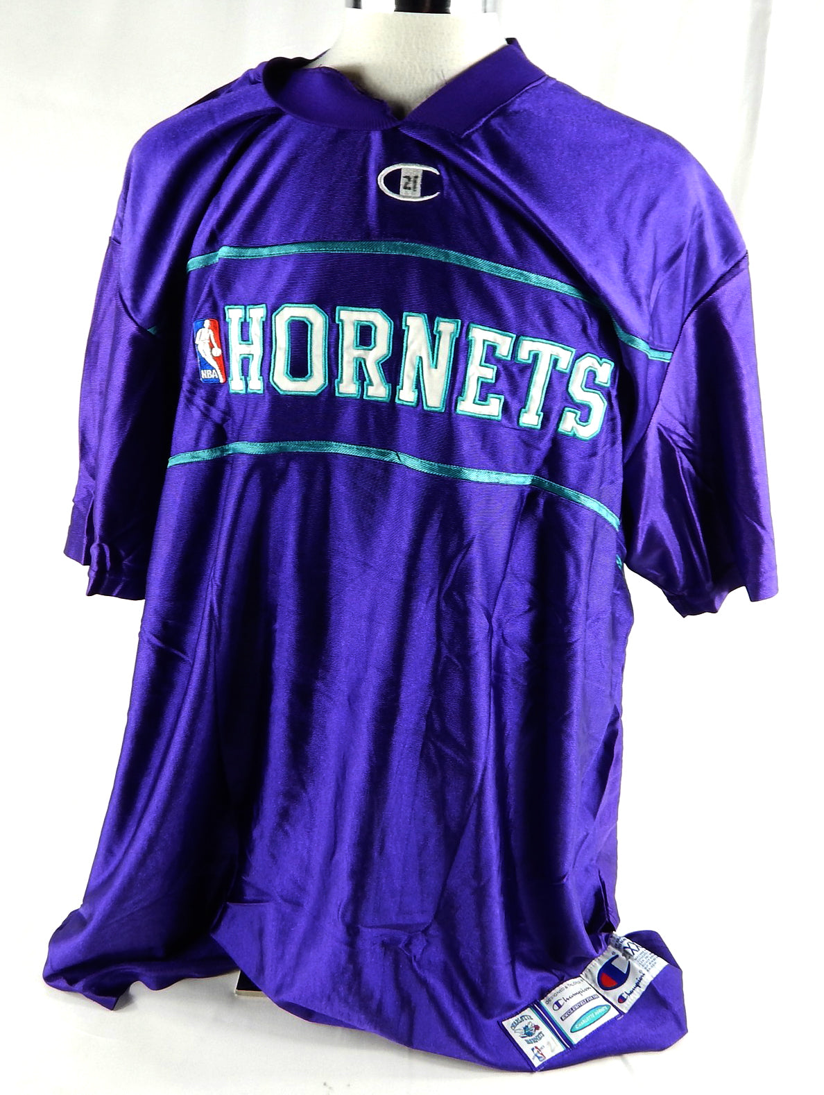 1990s Charlotte Hornets #21 Game Used Purple Warm Up Shirt XXXL 466