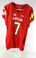 2020 Maryland Terrapins #7 Game Used Red Jersey Football Name Plate Rem 40 279