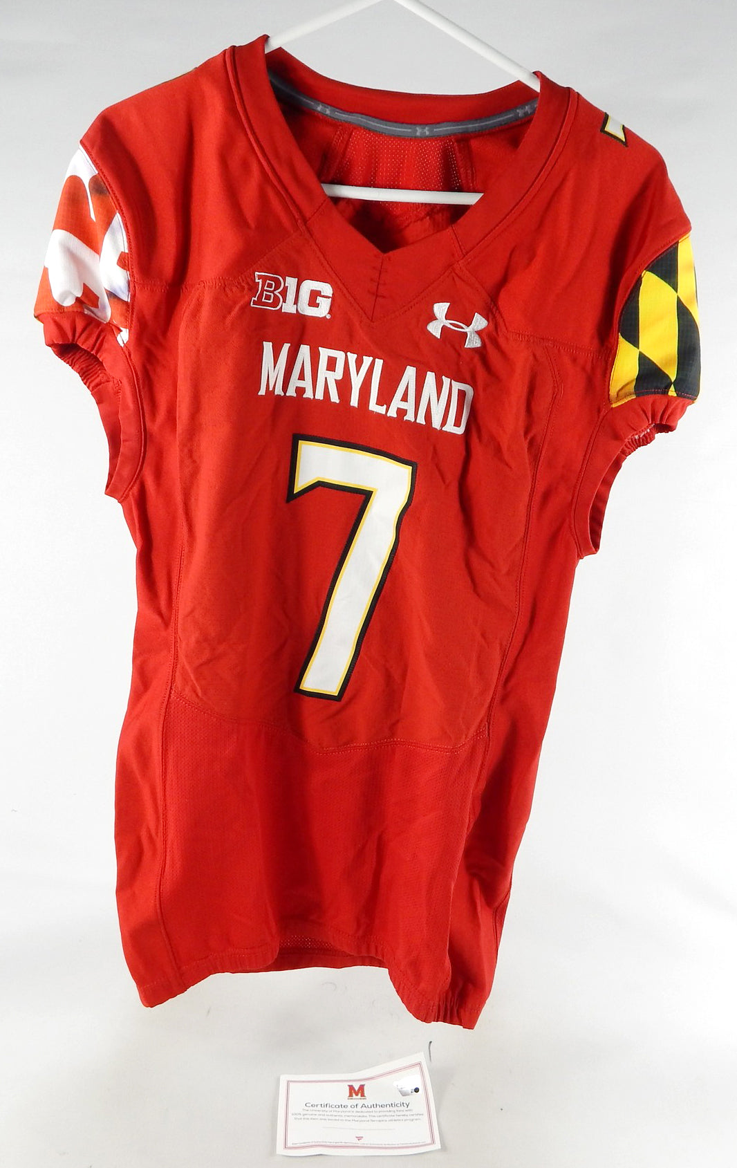 2020 Maryland Terrapins #7 Game Used Red Jersey Football Name Plate Rem 40 279