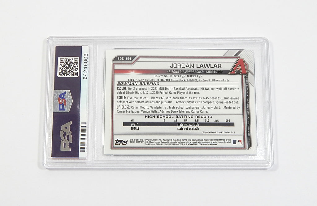 2021 Bowman Chrome Draft Aqua Lava Refractor Jordan Lawlar RC #'d /199 PSA 10 Pic2