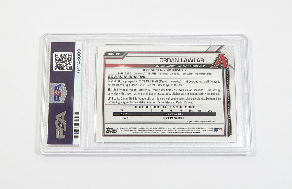 2021 Bowman Chrome Draft Aqua Lava Refractor Jordan Lawlar RC #'d /199 PSA 10 Pic2