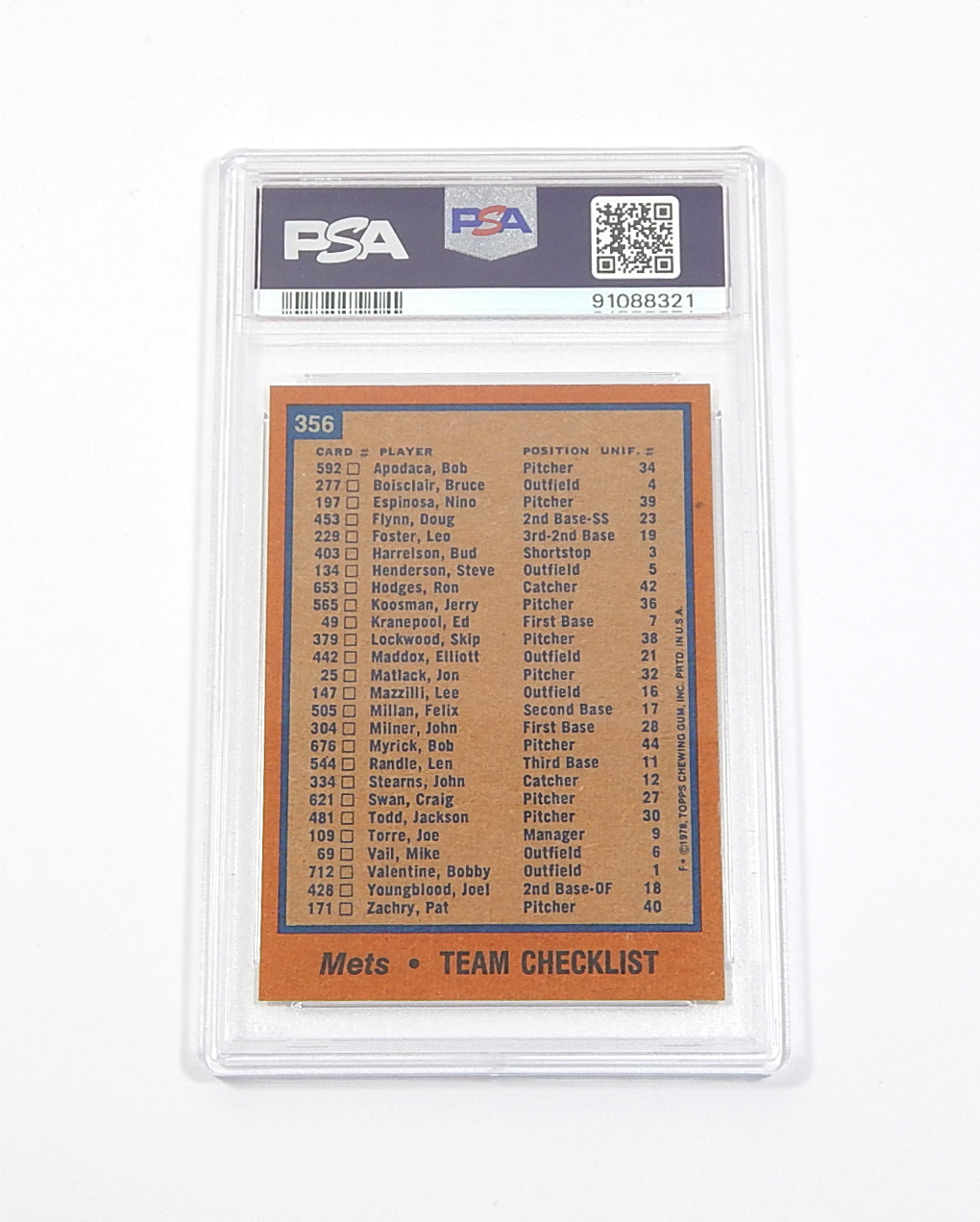 1978 Topps New York Mets Team Card #356 PSA 8 Pic2