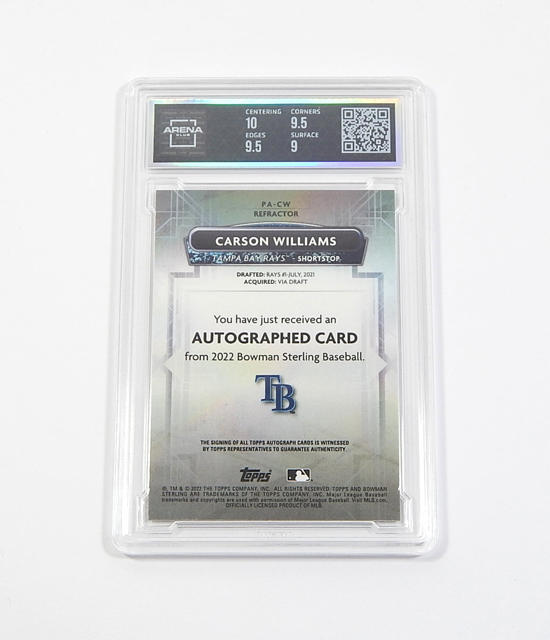 2022 Bowman Sterling Prospect Refractor Carson Williams /150 Arena 9.5 Auto 10 Pic2