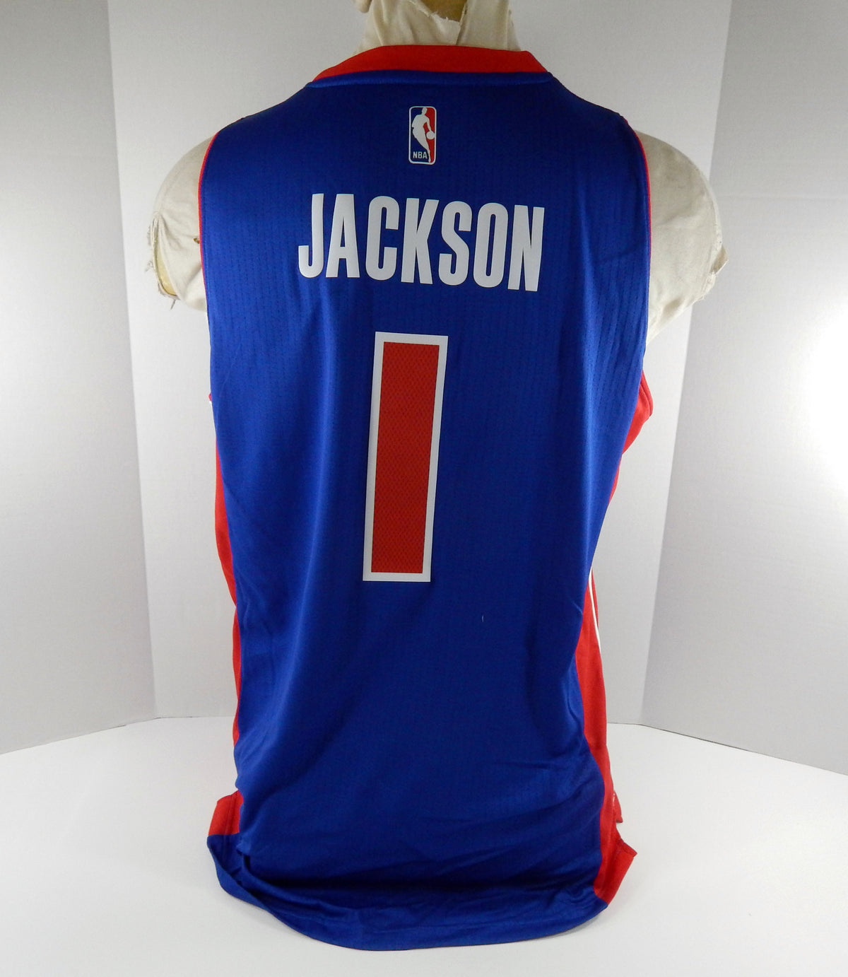 2015-16 Mens Detroit Pistons Reggie Jackson #1 Authentic Blue Jersey Adidas L 3S Pic2