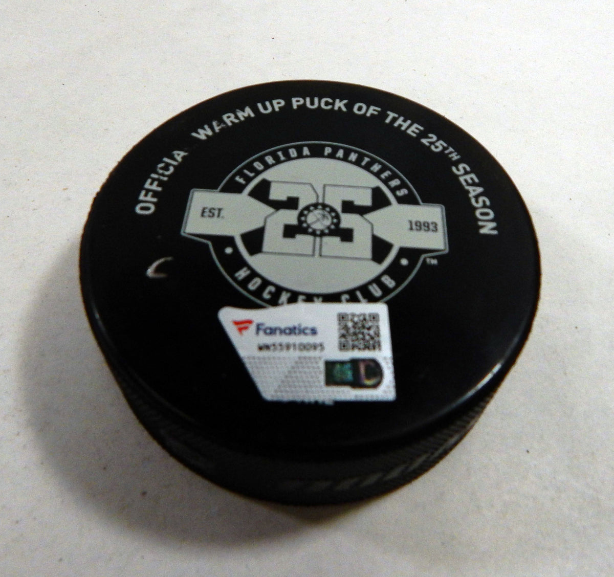 Florida Panthers Vs. Anaheim Ducks Game Used Black Warm Up Puck DP61327 Pic2