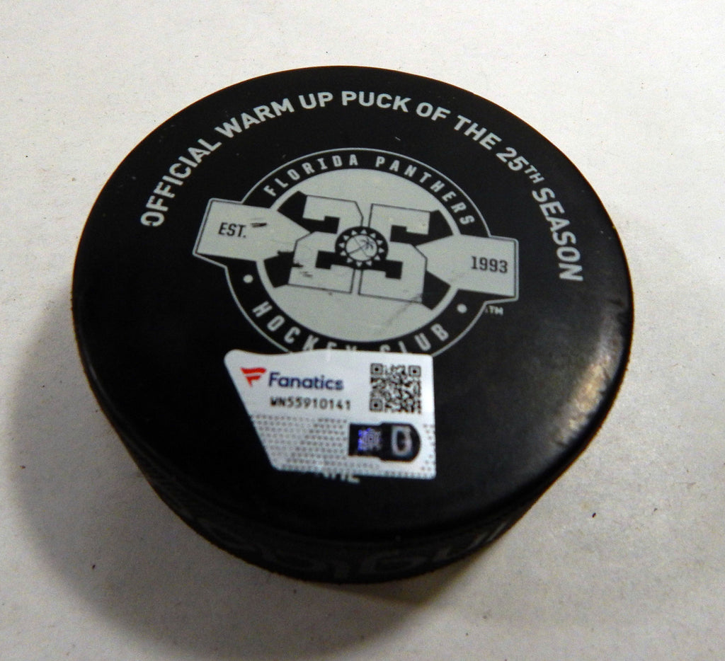 Florida Panthers Vs Carolina Hurricanes Game Used Black Warm Up Puck 331 Pic2