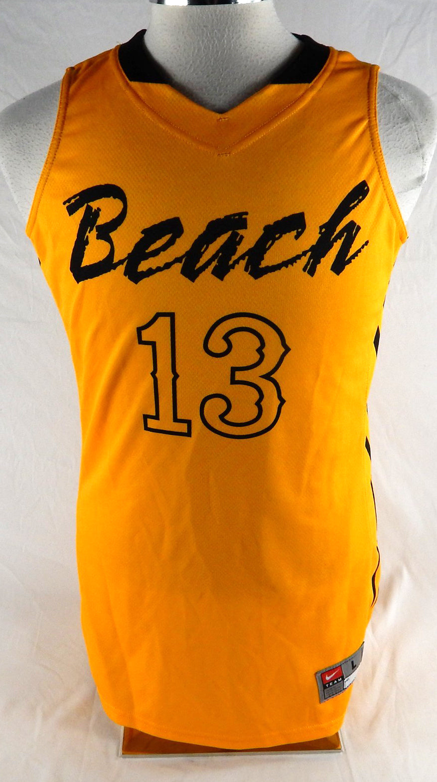 2013-14 Long Beach State Beach #13 Game Used Yellow Jersey Basketball L 702