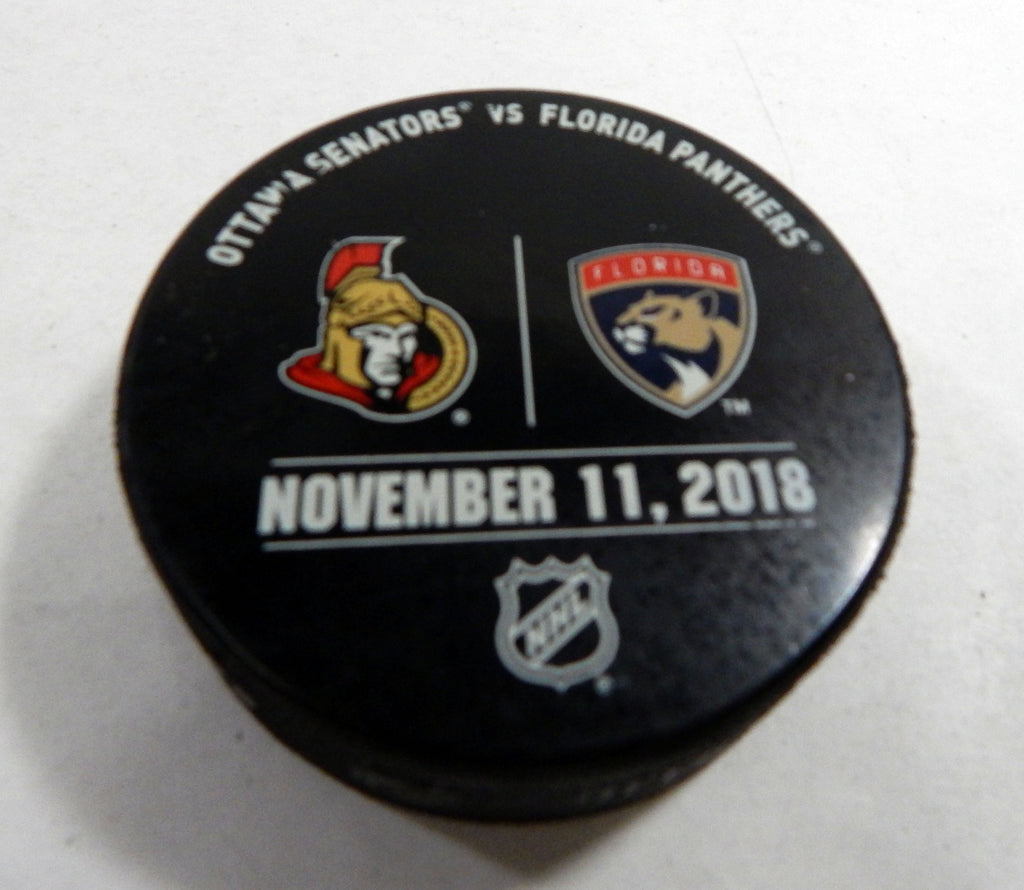Florida Panthers Vs. Ottawa Senators Game Used Black Warm Up Puck DP61335