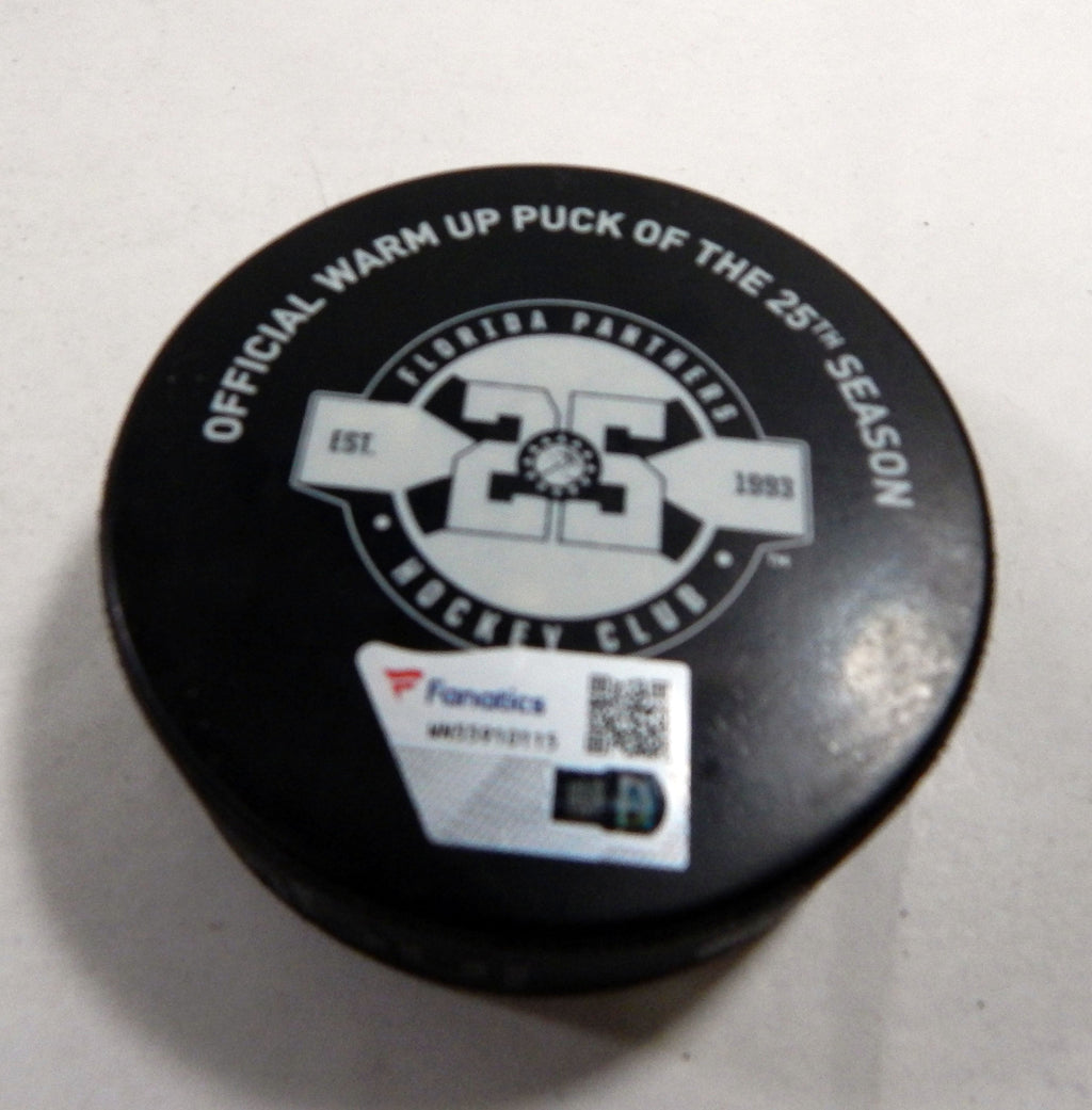 Florida Panthers Vs Arizona Coyotes Game Used Black Warm Up Puck 340 Pic2