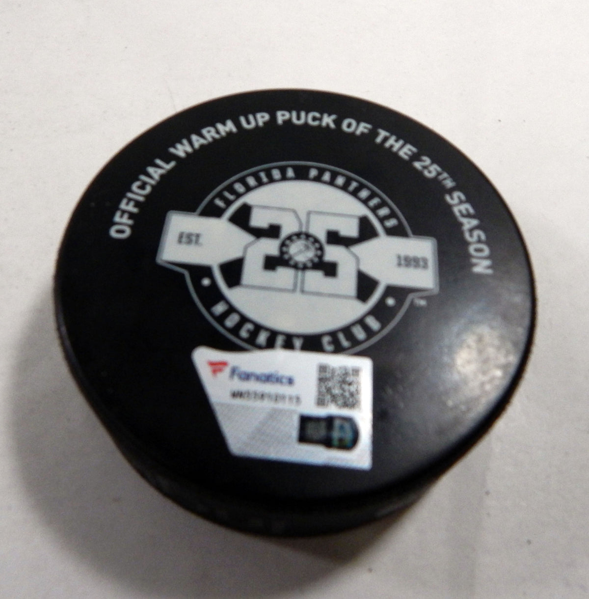 Florida Panthers Vs Arizona Coyotes Game Used Black Warm Up Puck 340 Pic2