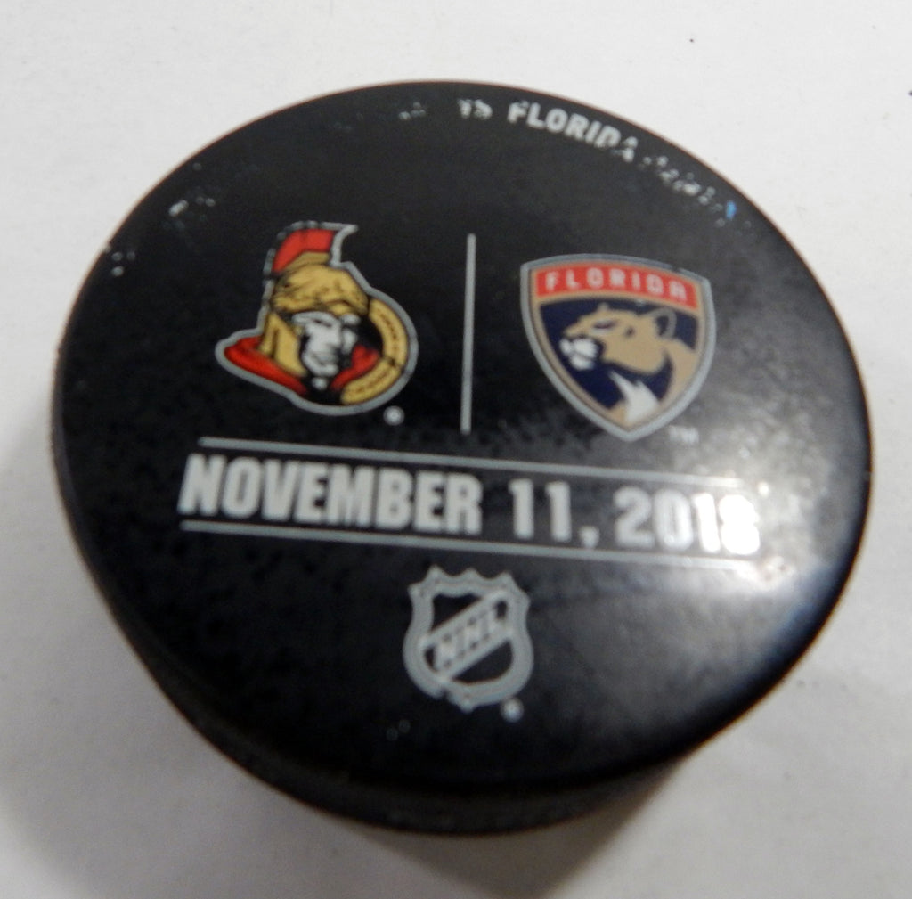 Florida Panthers Vs. Ottawa Senators Game Used Black Warm Up Puck DP61341
