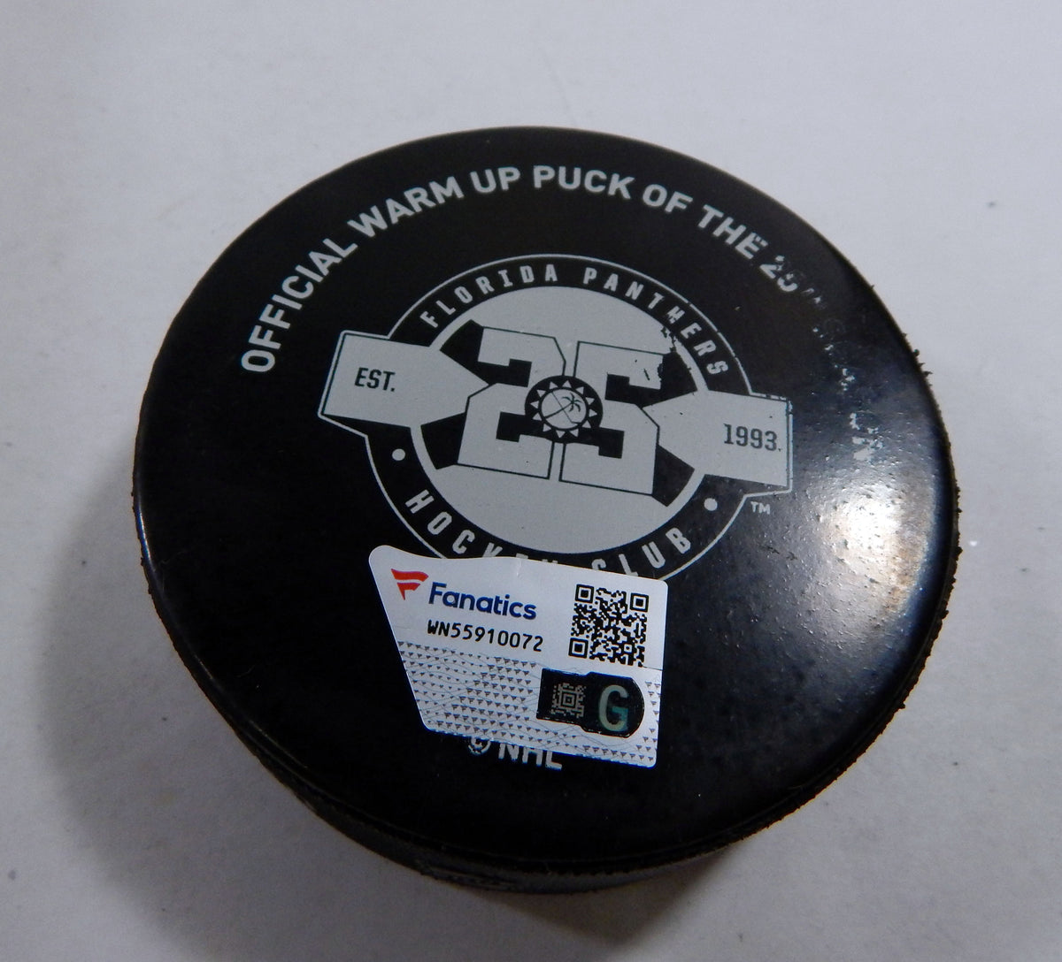 Florida Panthers Vs. Anaheim Ducks Game Used Black Warm Up Puck DP61343 Pic2