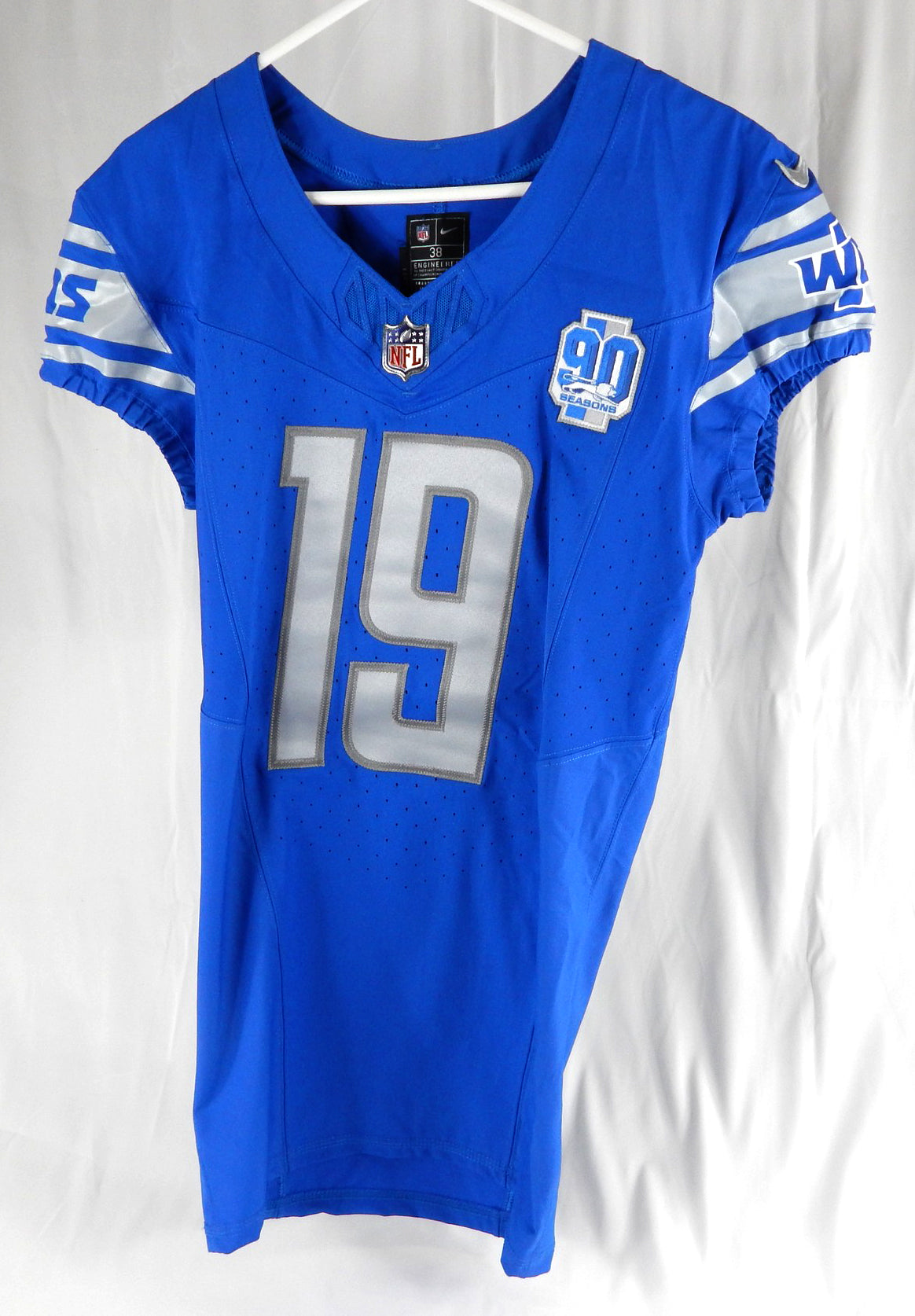 2023 Detroit Lions #19 Game Issued Blue Jersey 90 Seasons Patch Name Plate R 6