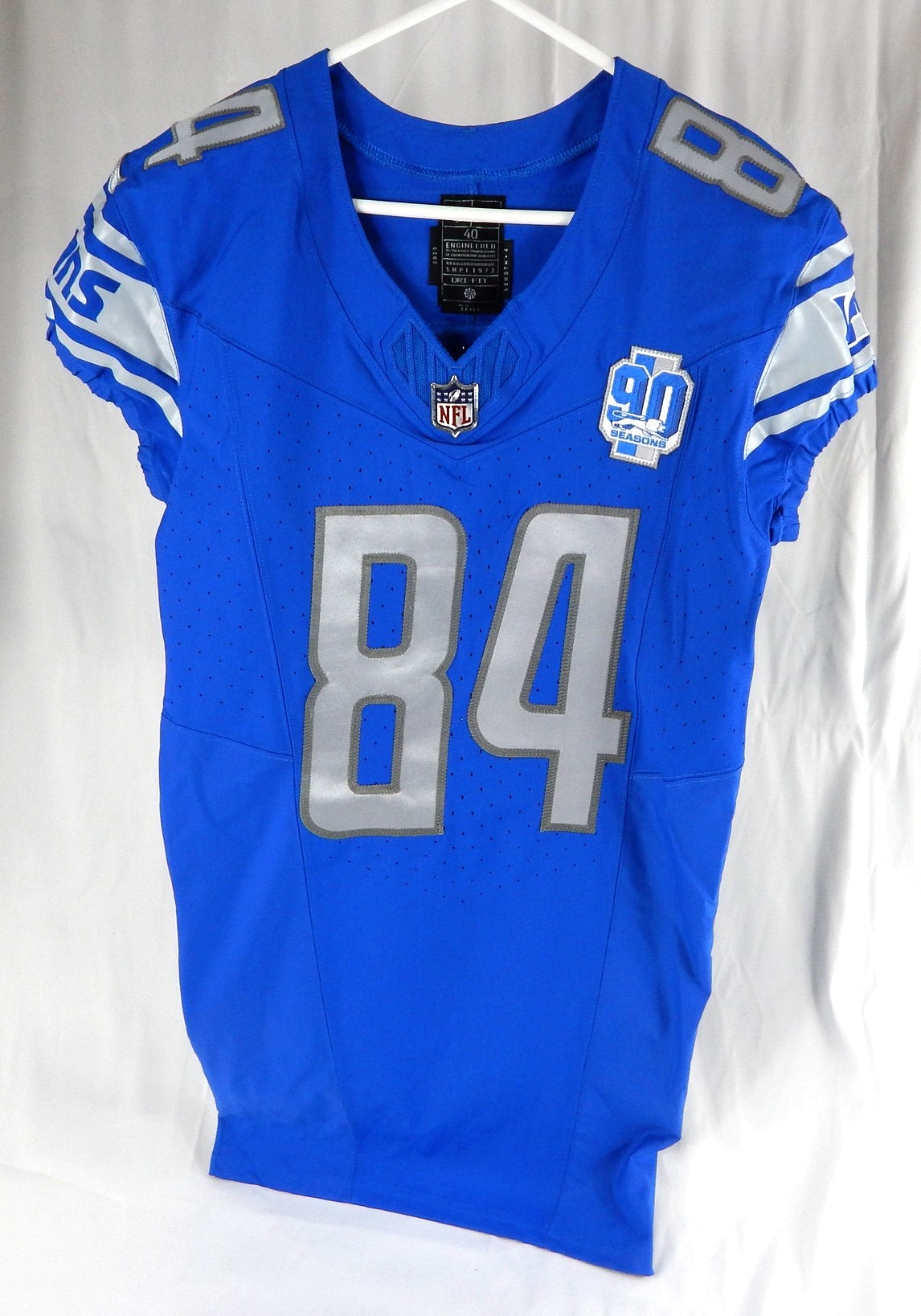 2023 Detroit Lions Avery Davis #84 Game Issued Blue Jersey 90 Seasons Patch 40 7