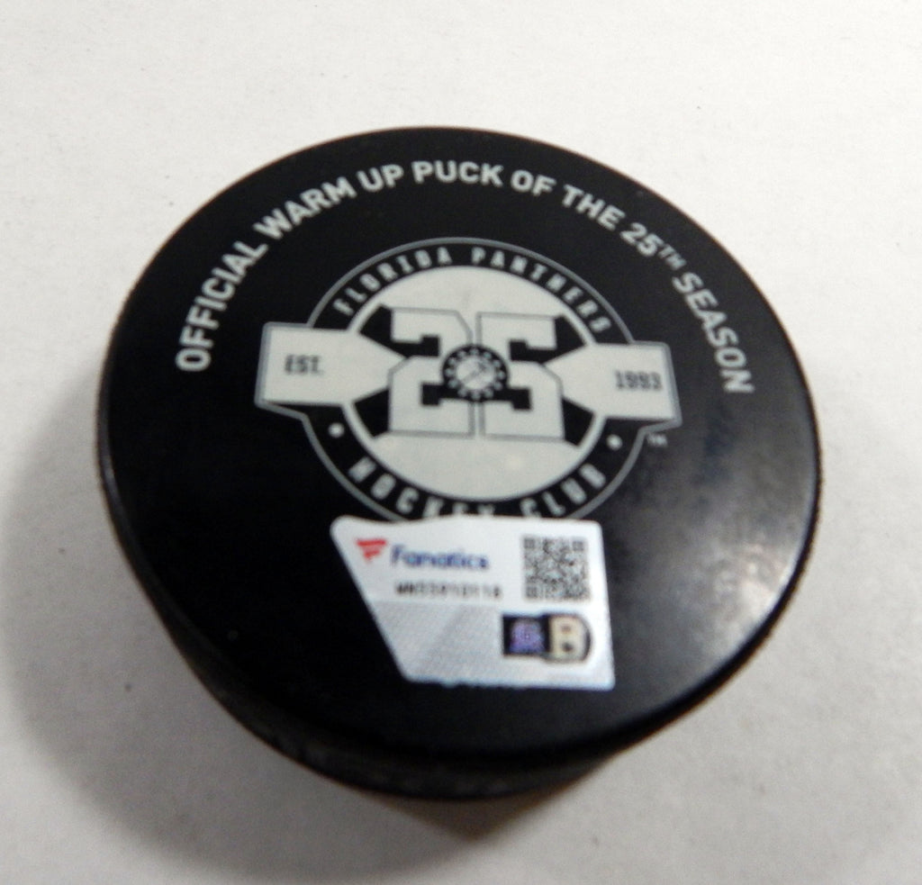 Florida Panthers Vs Arizona Coyotes Game Used Black Warm Up Puck DP61373 Pic2